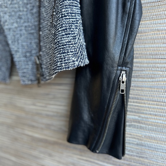 Theory Boucle Tweed Asymmetrical Lambskin Sleeve Moto Jacket Size 2 - Picture 9 of 10